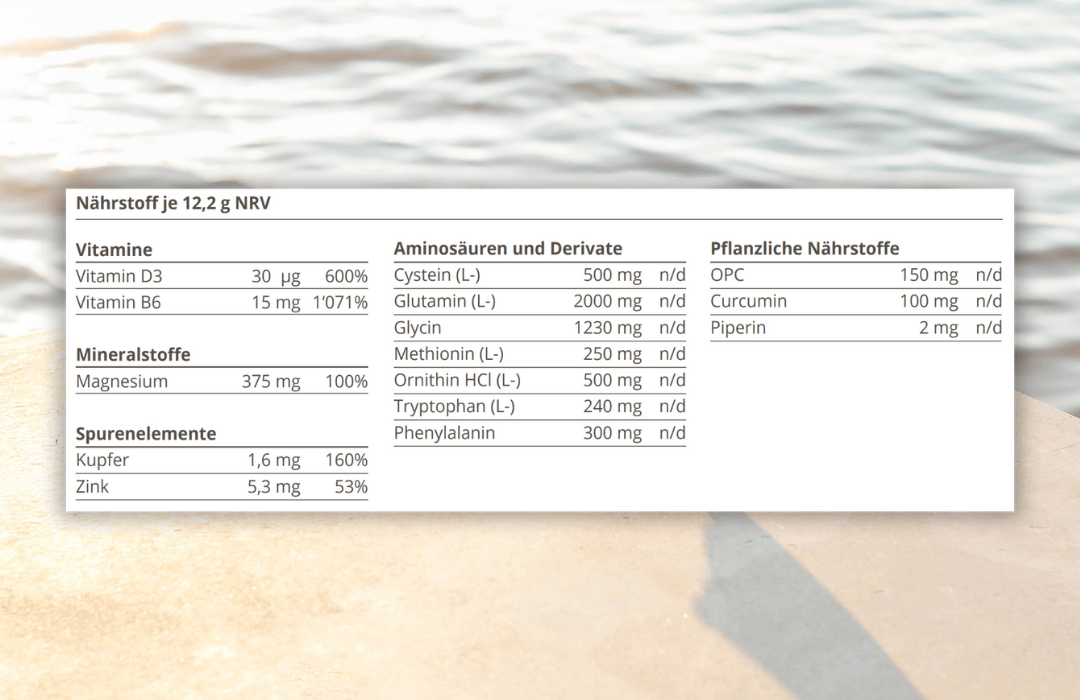 Nährwerttabelle Schlaf Nahrungsergänzung